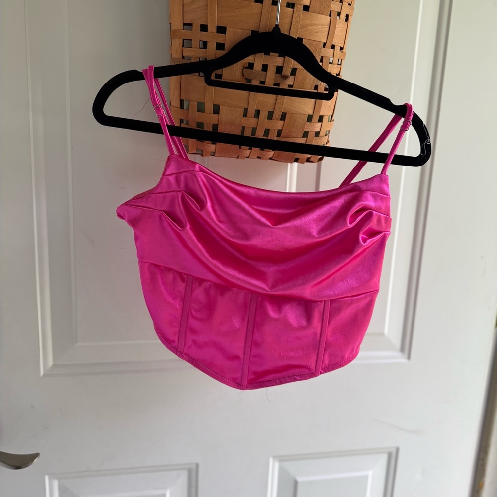 NWT American Threads Fuchsia Satin Top